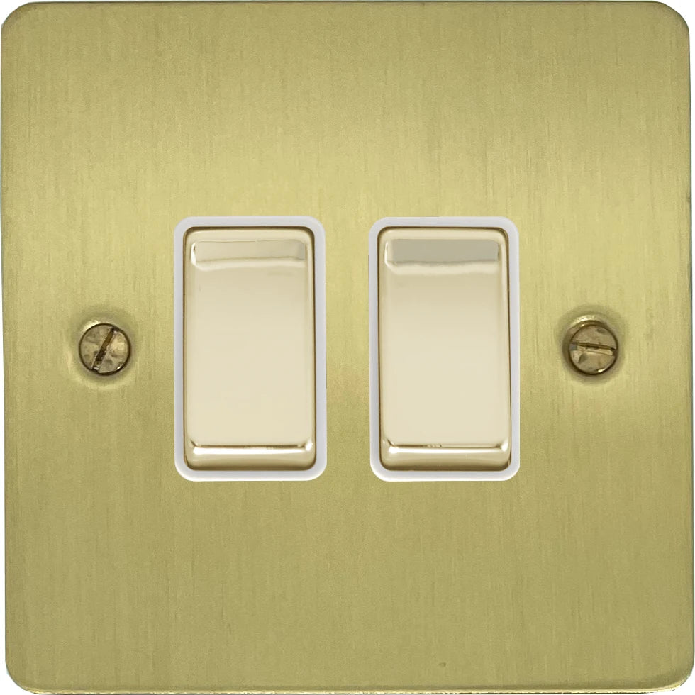 Flat Satin Brass 2 Gang Switch