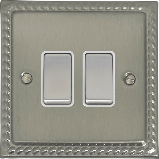 Georgian Satin Nickel 2 Gang Switch