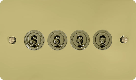 Flat Polished Brass 4 Gang Toggle