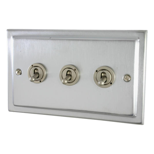 Victorian Satin Chrome 3 Gang Grid Toggle Plate