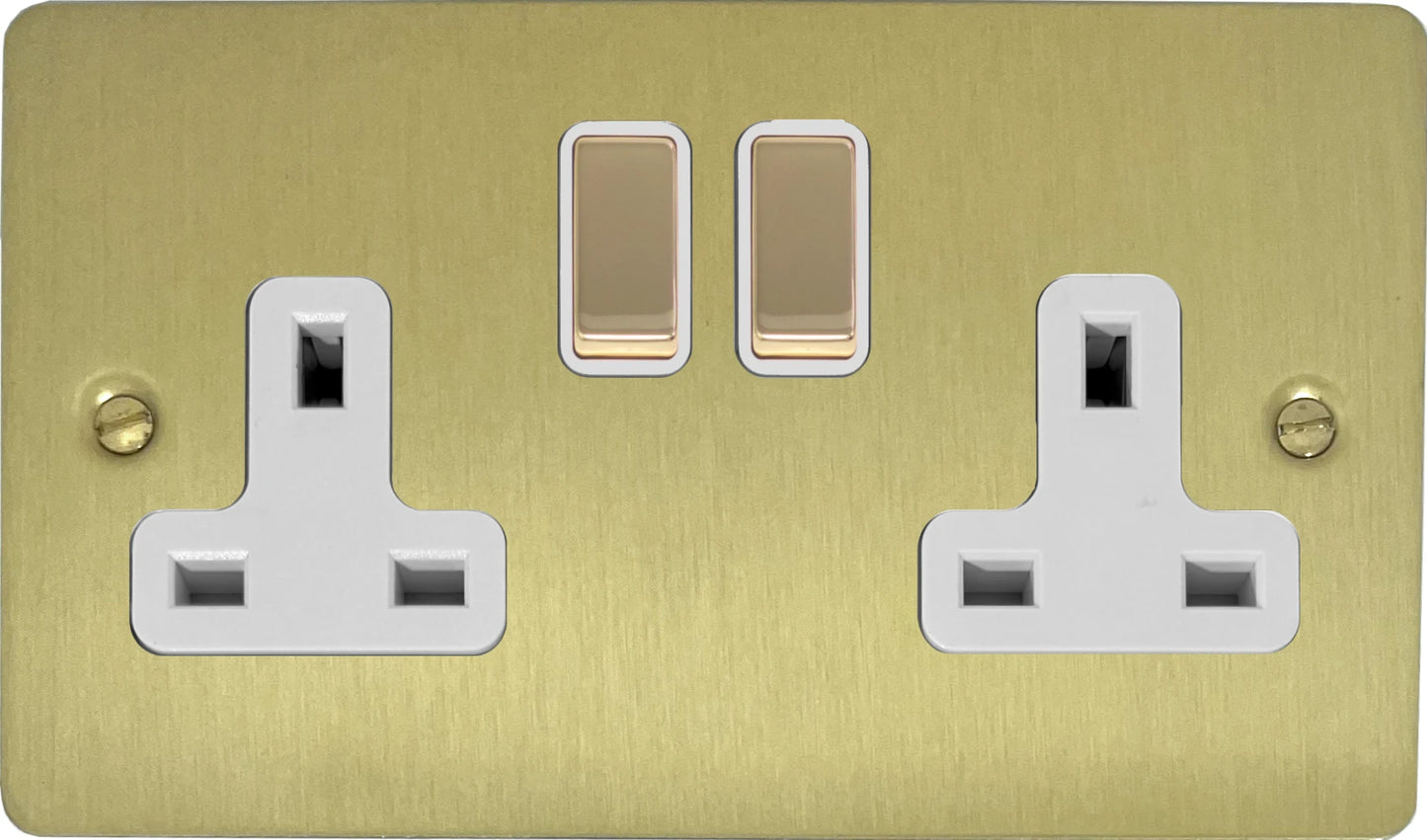 Flat  Satin Brass  2 Gang Socket