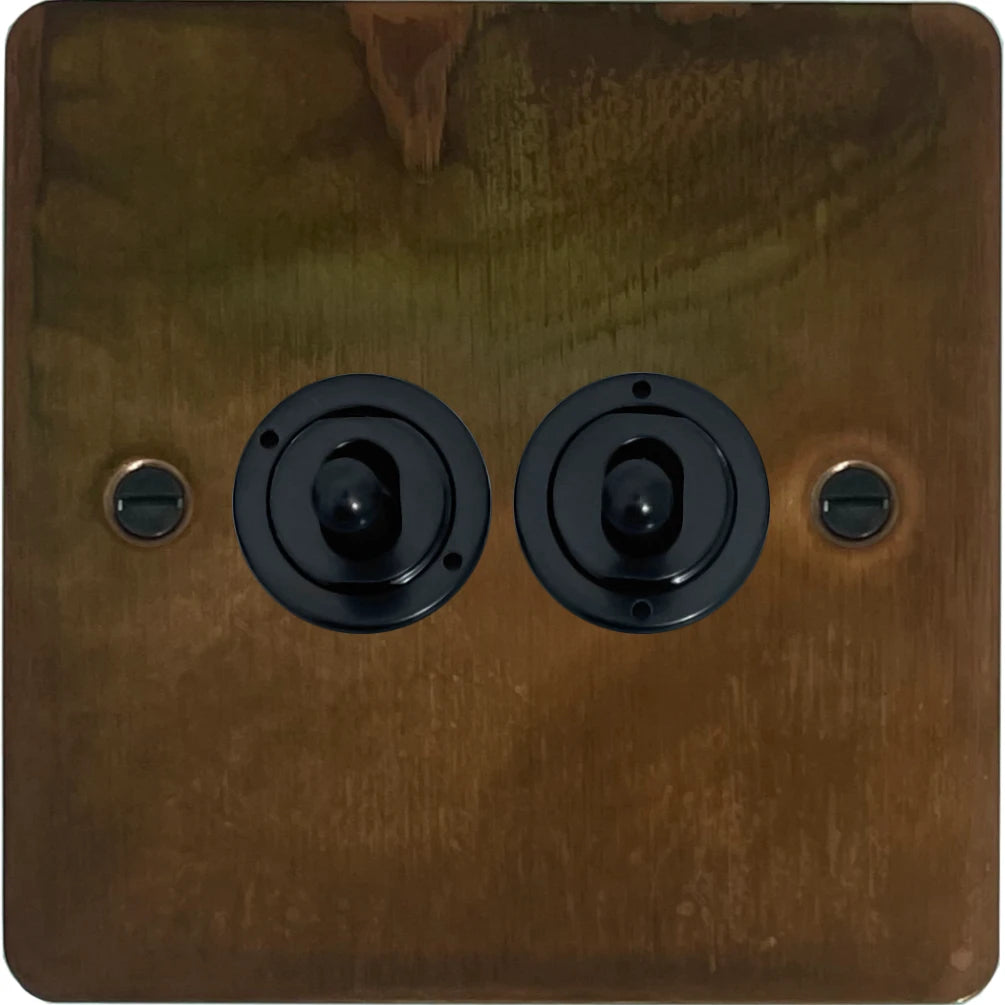 Flat Tarnished Copper 2 Gang Toggle (Flat Black Toggle)