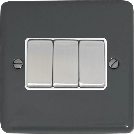 Contour Dark Grey 3 Gang 2 Way Switch