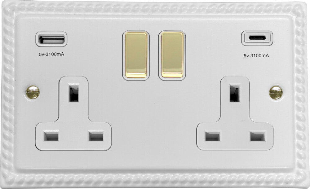 Georgian Flat White 2 Gang USBC Socket