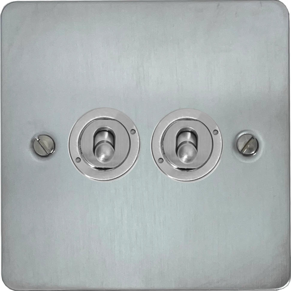 Flat Satin Chrome 2 Gang Toggle (Brushed Steel Toggle)