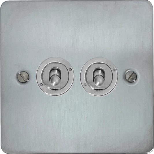 Flat Satin Chrome 2 Gang Toggle (Brushed Steel Toggle)