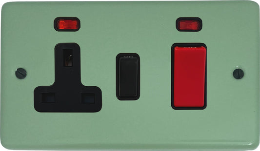 Classic Sage Green 45 Amp Cooker Switch and Socket (Black Switch)
