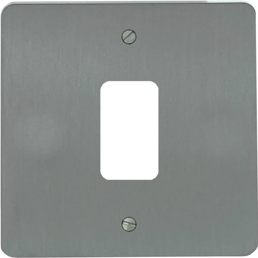 Flat Brushed Steel 1 Gang Grid Plate