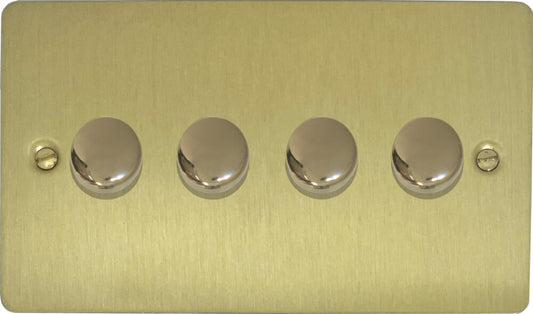 Flat Satin Brass 4 Gang LED Dimmer