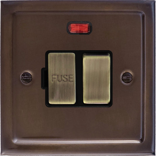 Victorian Medium Bronze Switched Fuse Spur with Neon (Antique Brass Switch)