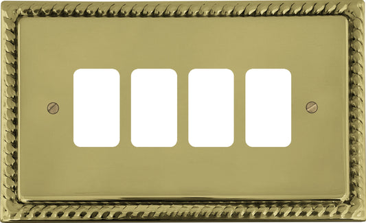 Georgian Polished Brass 4 Gang Grid Plate