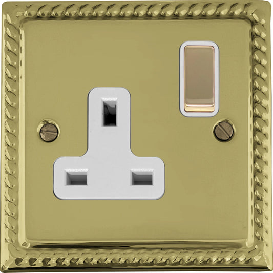 Georgian Polished Brass 1 Gang Swicthed Socket