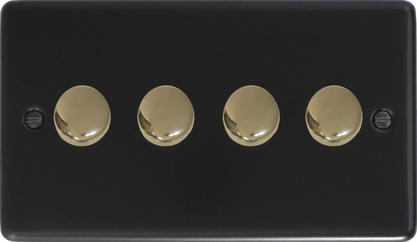 Contour Flat Black 4 Gang LED Dimmer (Brass Caps)