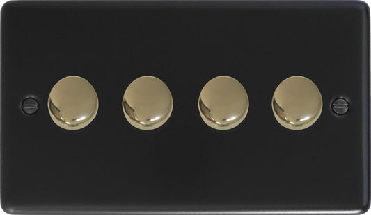 Contour Flat Black 4 Gang LED Dimmer (Brass Caps)