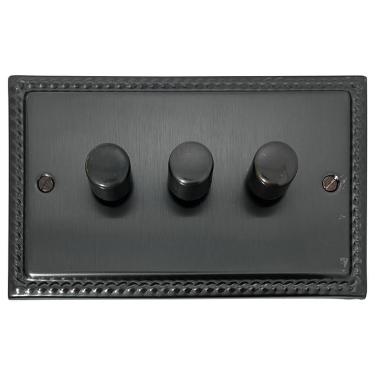 Georgian Black Bronze 3 Gang LED Dimmer  (Black Bronze Caps)