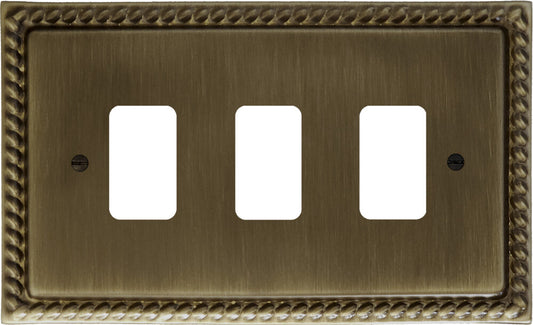 Georgian Antique Brass 3 Gang Grid Plate