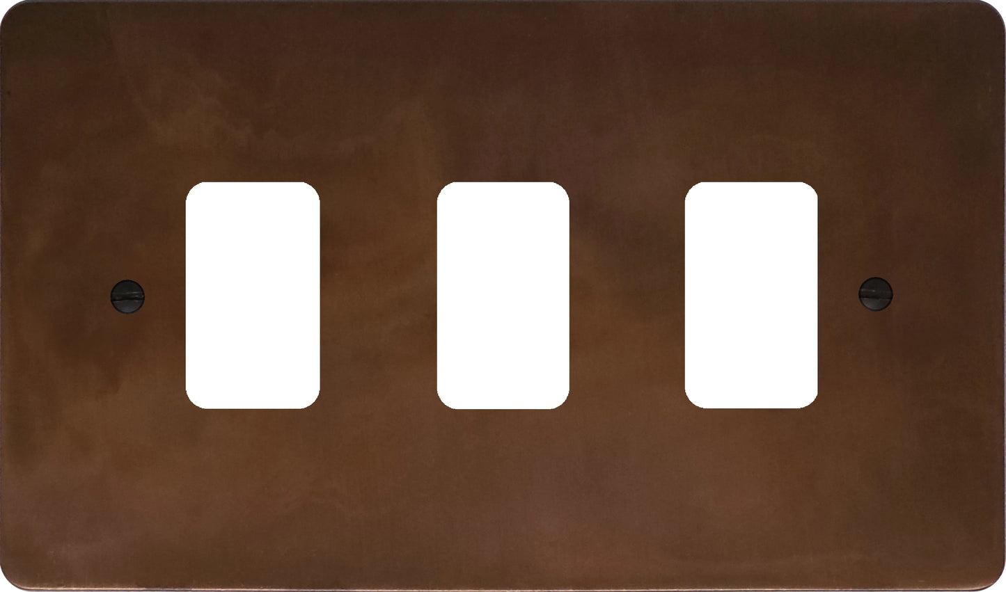 Flat Tarnished Copper 3 Gang Grid Plate