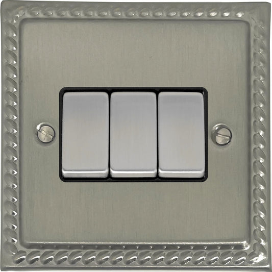 Georgian Satin Nickel 3 Gang Switch