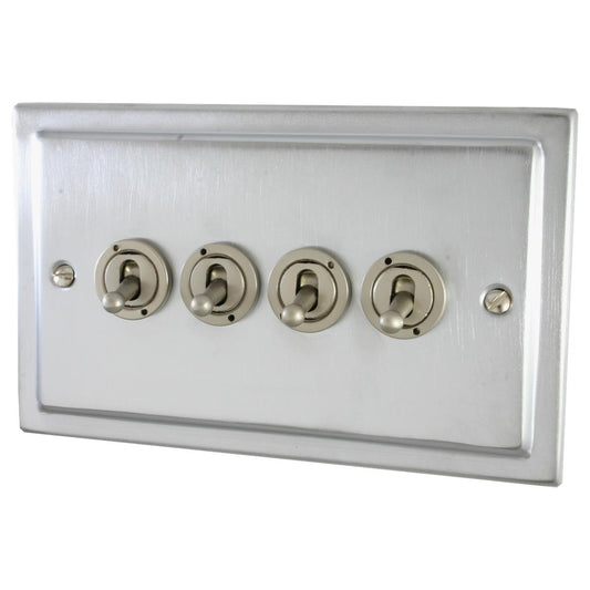 Victorian Satin Chrome 4 Gang Grid Toggle Plate