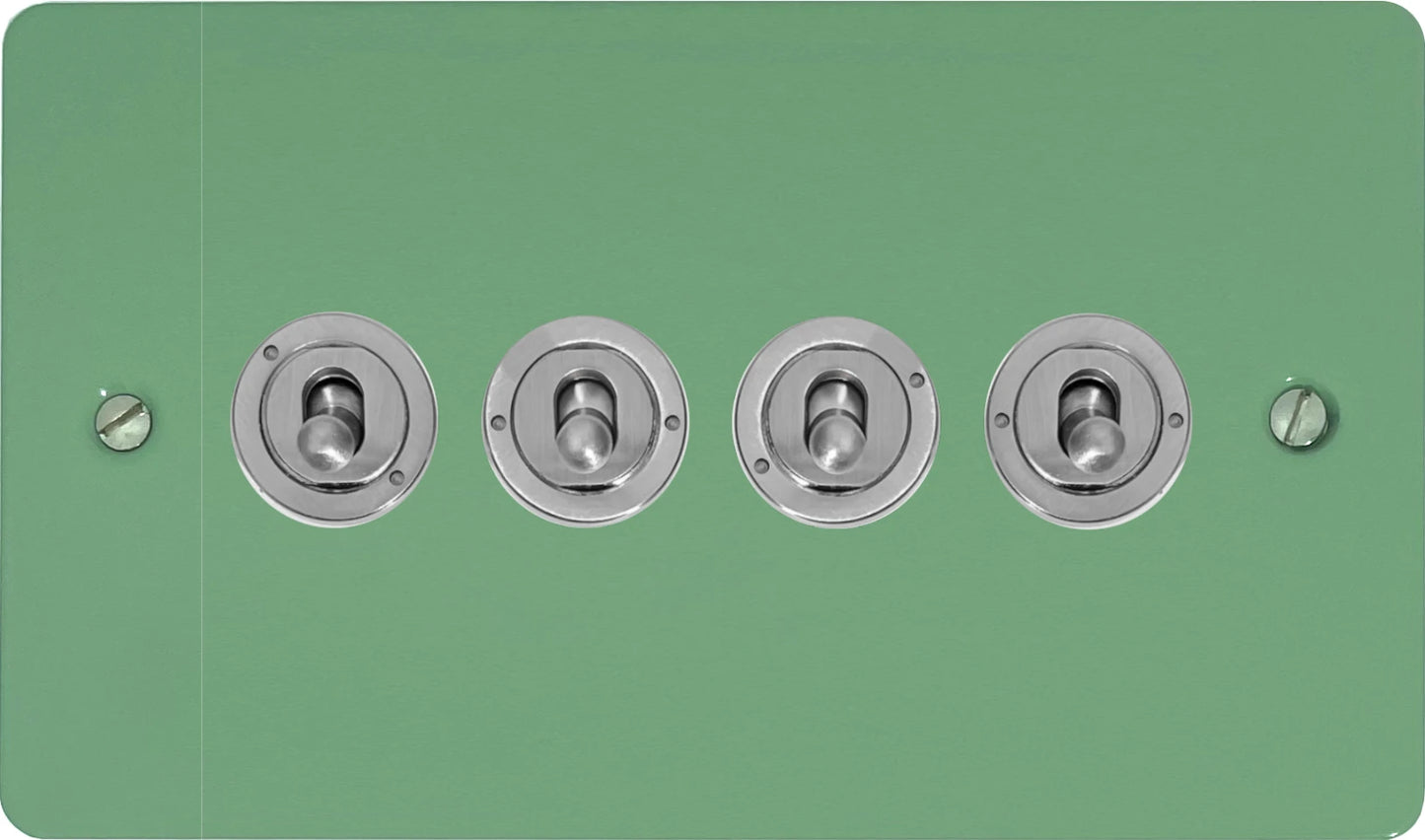 Flat Sage Green 4 Gang Toggle (Brushed Steel Toggle)