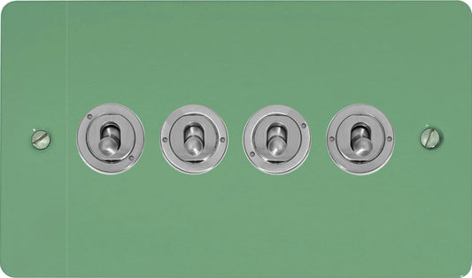 Flat Sage Green 4 Gang Toggle (Brushed Steel Toggle)