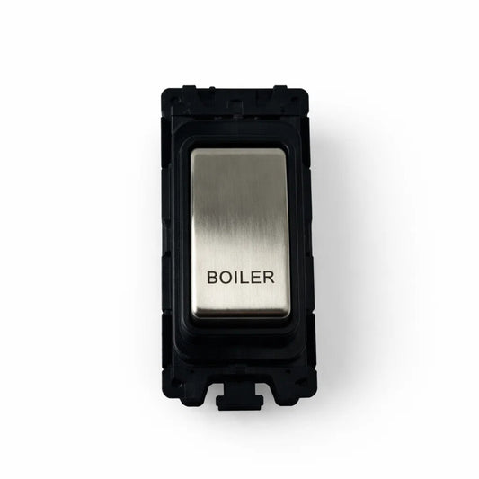 20A Engraved DP Switch - Boiler - Black and Satin Chrome Switch