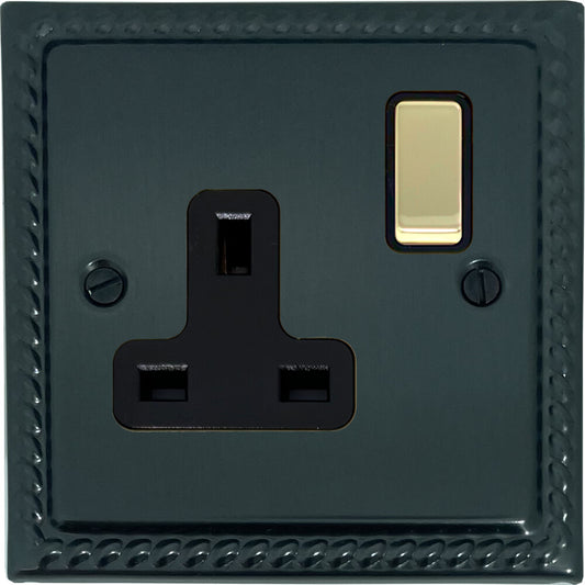 Georgian Black Bronze 1 Gang Socket (Polished Brass Switch)