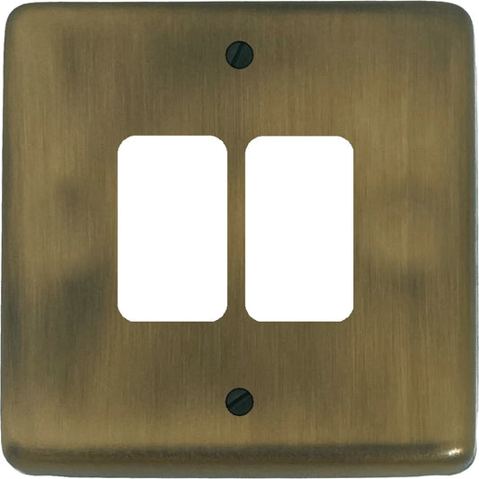 Contour Light Antique Brass 2 Gang Grid Plate