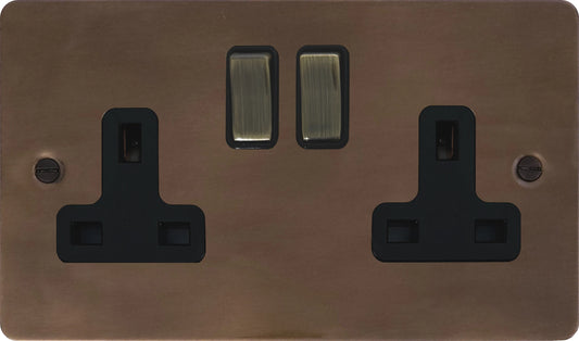 Flat Medium Bronze 2 Gang Socket