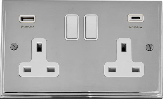Victorian Polished Chrome  2 Gang USBC Socket