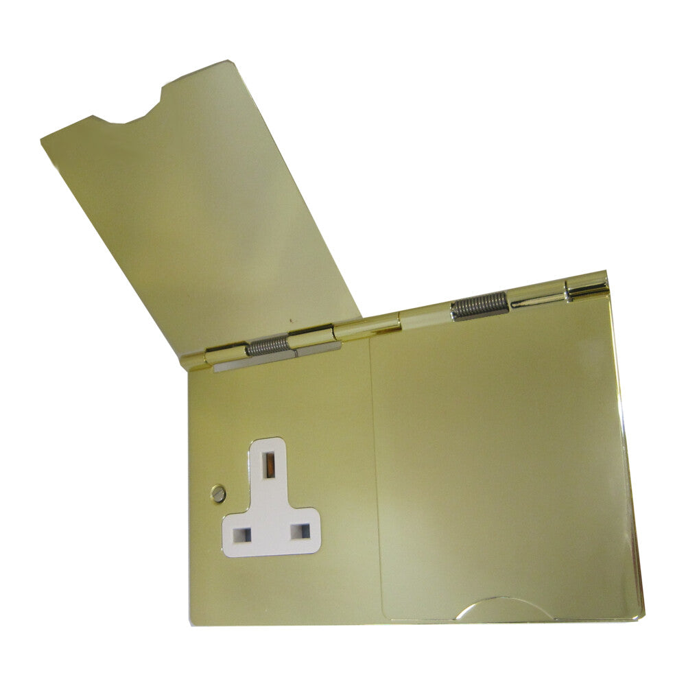 2 Gang 13 Amp Polished Brass Floor Socket