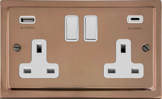 Victorian Polished Copper 2 Gang USBC Socket