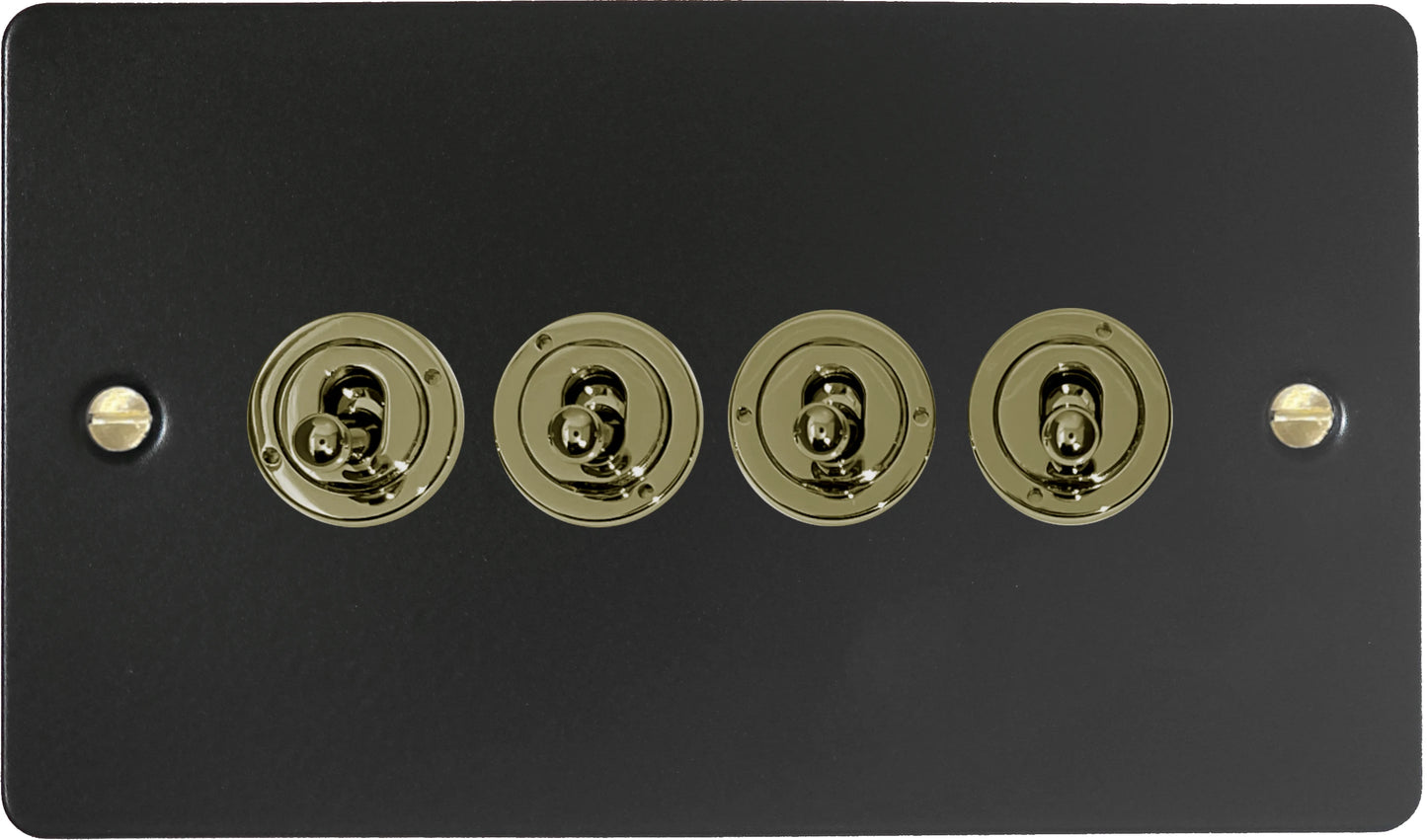 Flat Black 4 Gang Toggle Switch (Brass Switches)