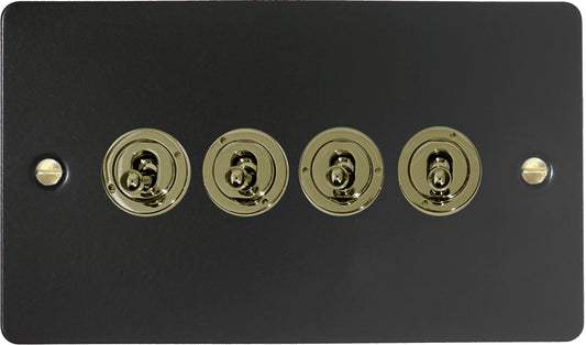 Flat Black 4 Gang Toggle Switch (Brass Switches)