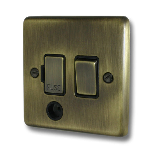 Contour Antique Brass Switched Fuse Spur with Flex Outlet (Brass Switch)