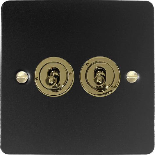 Flat Black 2 Gang Toggle Switch (Brass Switches)