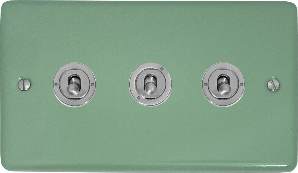 Classic Sage Green 3 Gang Toggle (Brushed Steel Toggle)