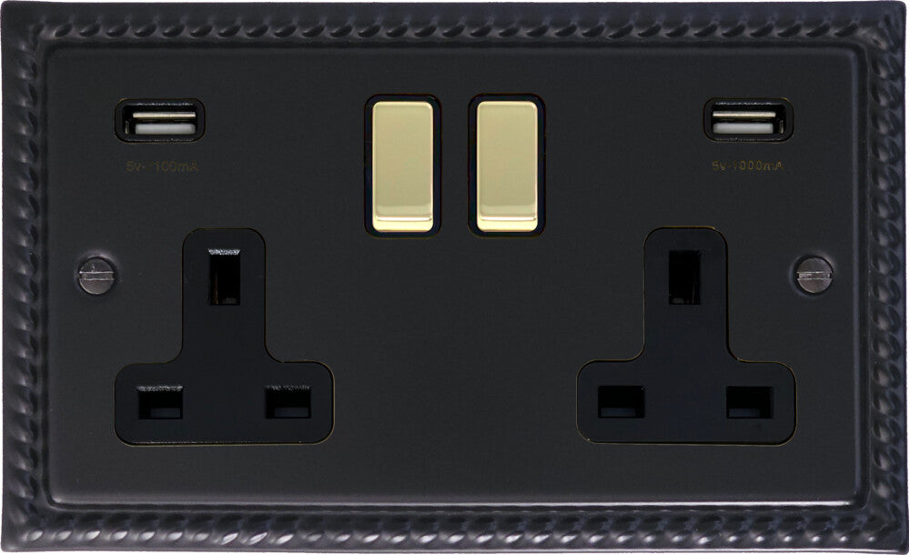 Georgian Flat Black 2 Gang Usb Socket