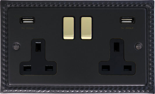 Georgian Flat Black 2 Gang Usb Socket