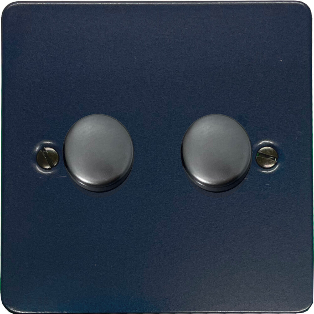 Flat Blue 2 Gang LED Dimmer (Black Caps)