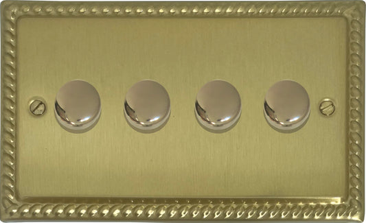Georgian Satin Brass 4 Gang LED Dimmer