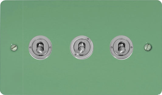 Flat Sage Green 3 Gang Toggle (Brushed Steel Toggle)