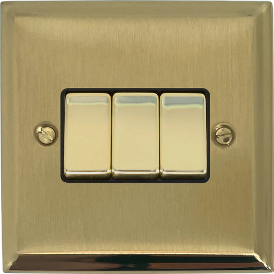 Deco Satin Brass 3 Gang Switch