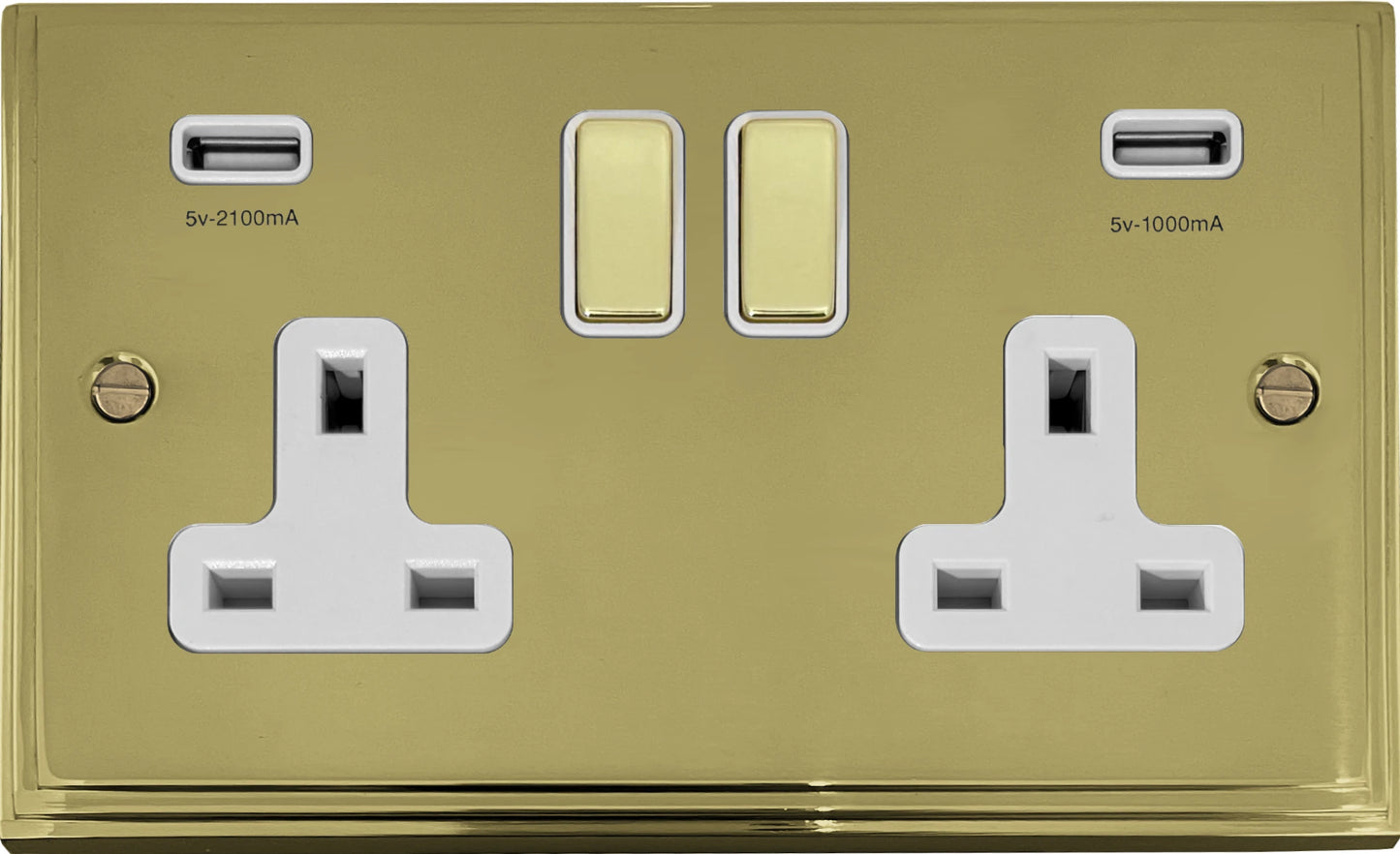 Victorian Polished Brass 2 Gang Socket C/W Usb Port