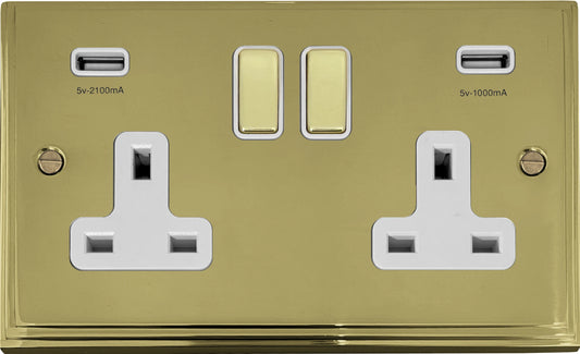 Victorian Polished Brass 2 Gang Socket C/W Usb Port – Designer Sockets