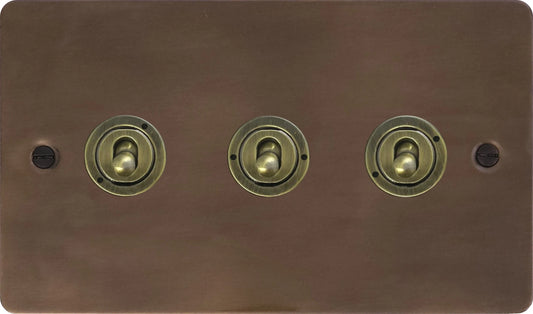 Flat Medium Bronze 3 Gang 2 Way Toggle
