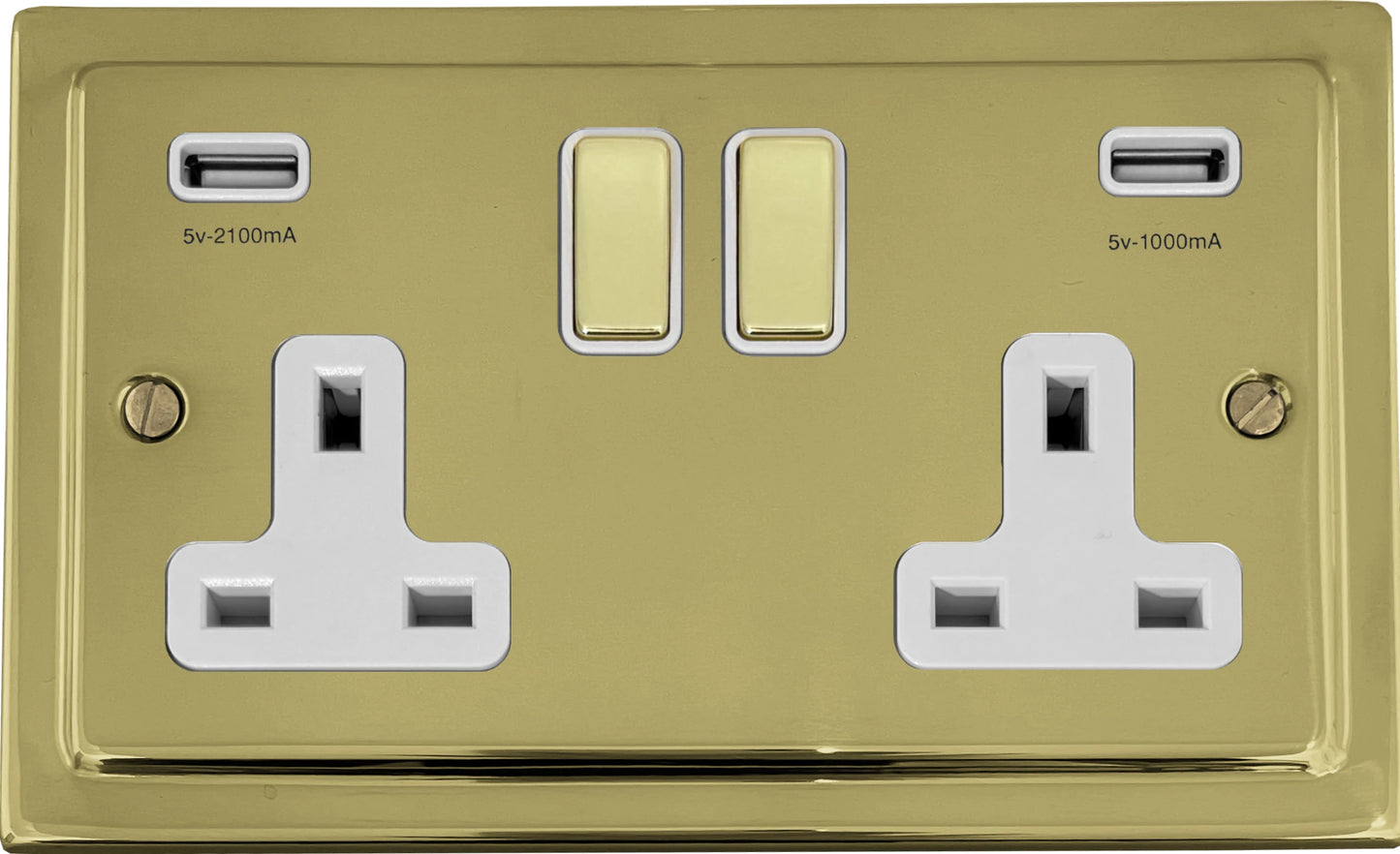 Victorian Polished Brass 2 Gang Socket C/W Usb Port