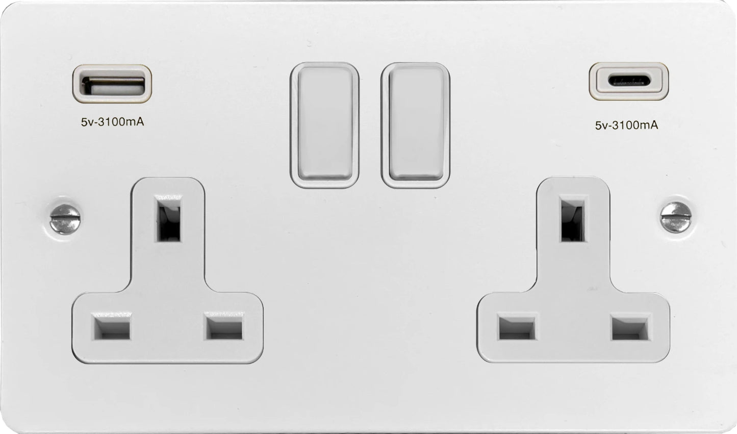 Flat White 2 Gang USBC Socket