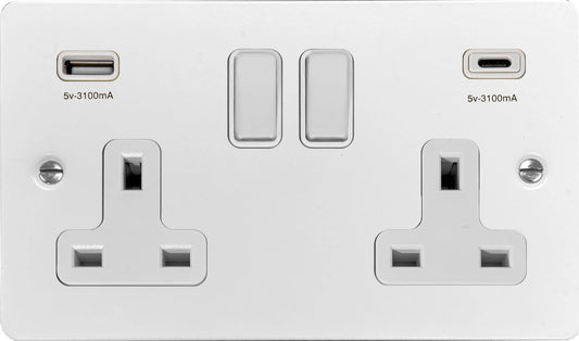 Flat White 2 Gang USBC Socket