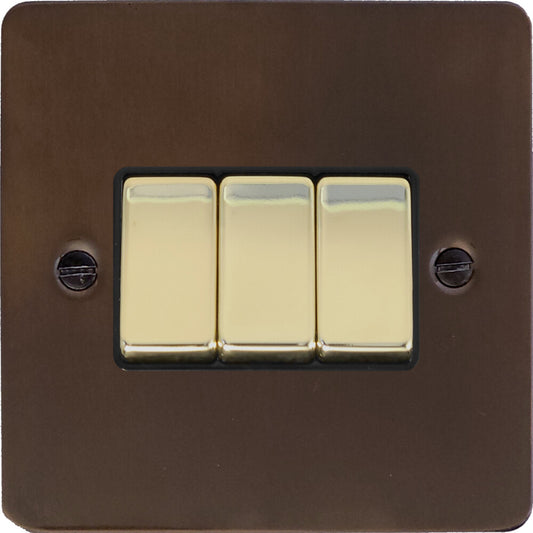 Flat Medium Bronze 3 Gang 2 Way Switch